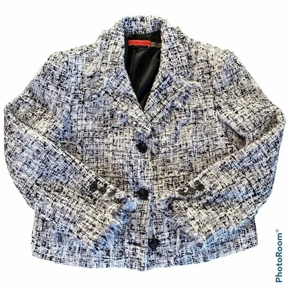 Alice + Olivia Cropped Boucle Jacket Black & White Size S - Picture 2 of 12